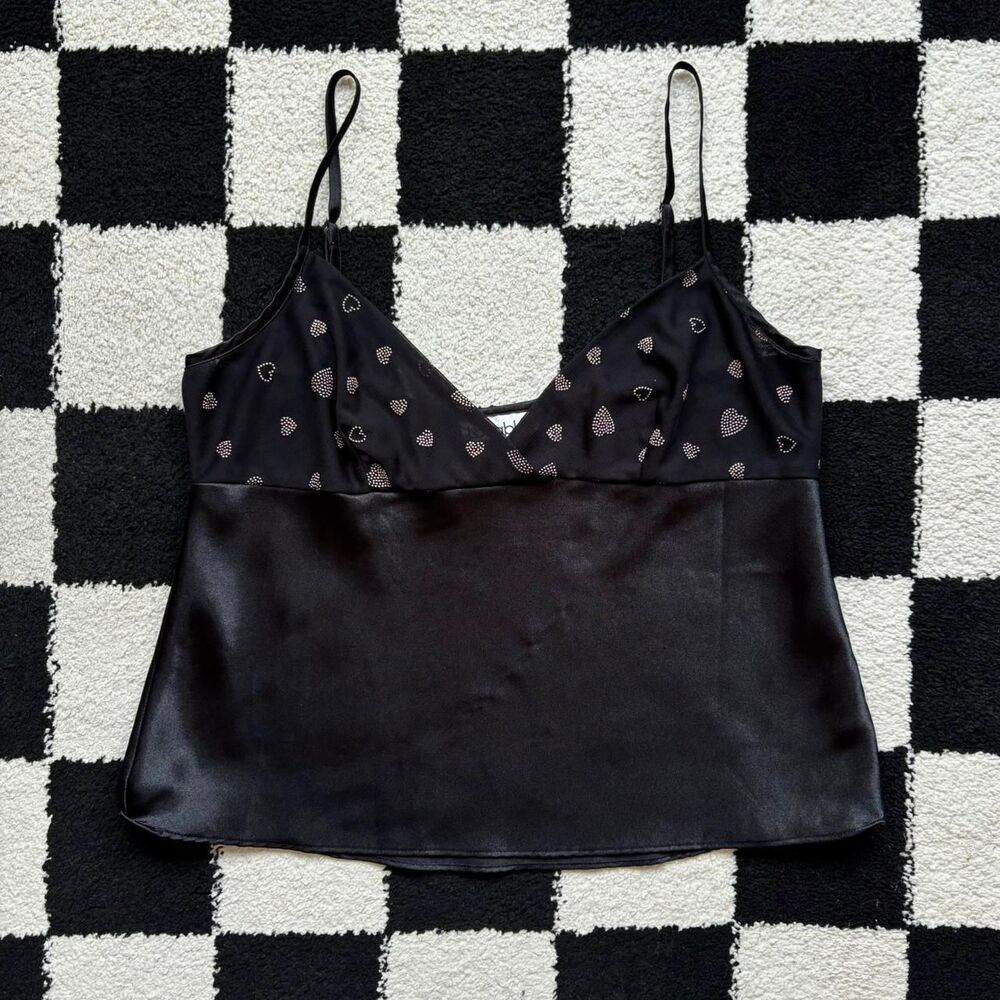 Vintage Black Satin Heart Tank S